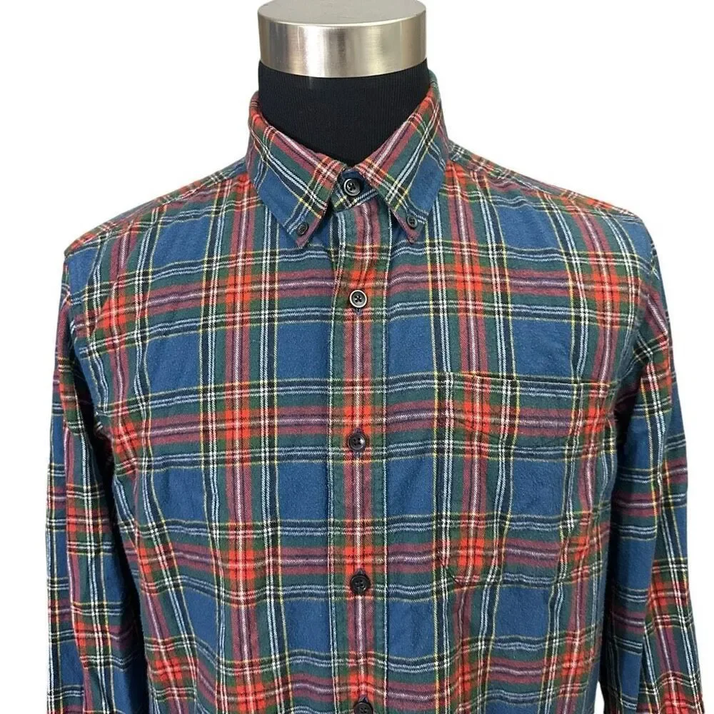 L.L. Bean Blue Scotch Red Blue‎ Plaid LS Top Cotton Flannel Traditional Fit sz M